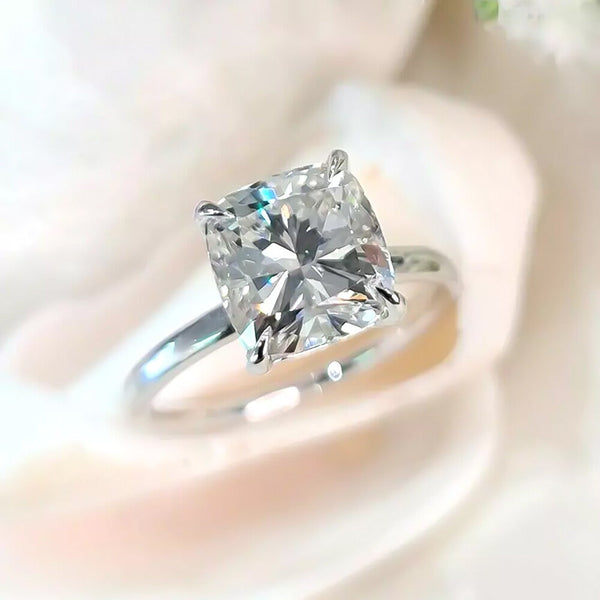 2 Ct Certified Cushion Cut Off White Moissanite Solitaire Ring 18K Gold Plated Verm 18K Gold Plated