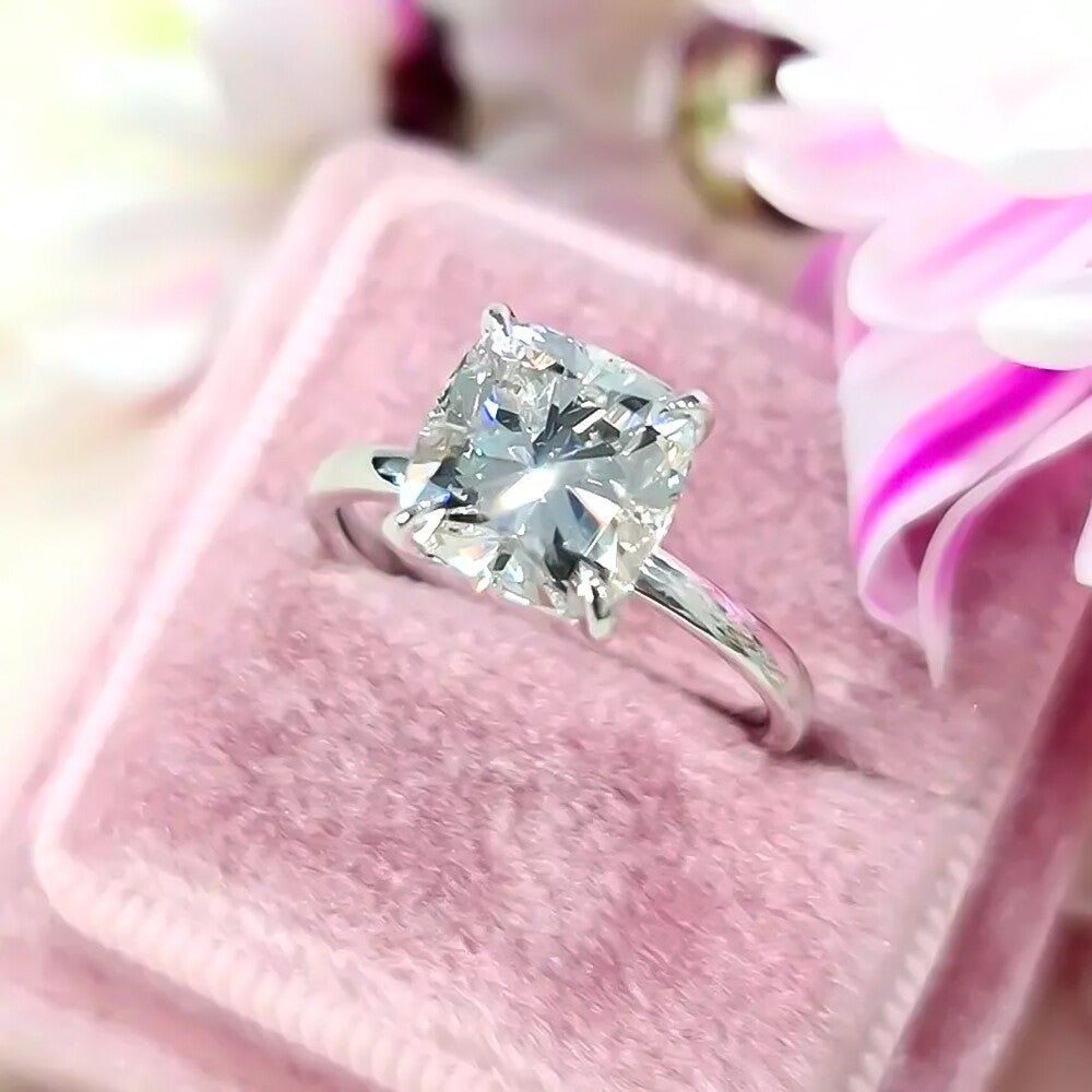 2 Ct Certified Cushion Cut Off White Moissanite Solitaire Ring 18K Gold Plated Verm 18K Gold Plated