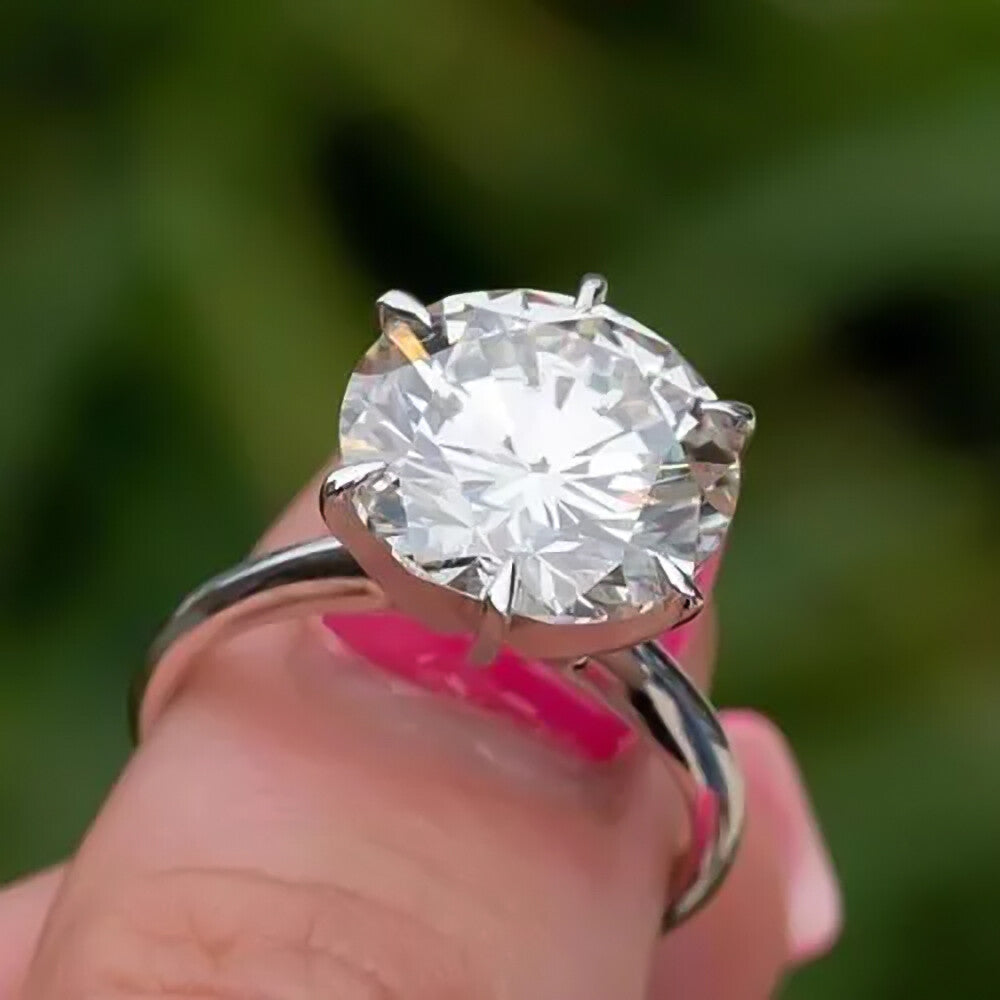 5.20 Ct Certified Round Cut White Moissanite Gold Vermeil Ring For Gift - View 2 - GEMHUB