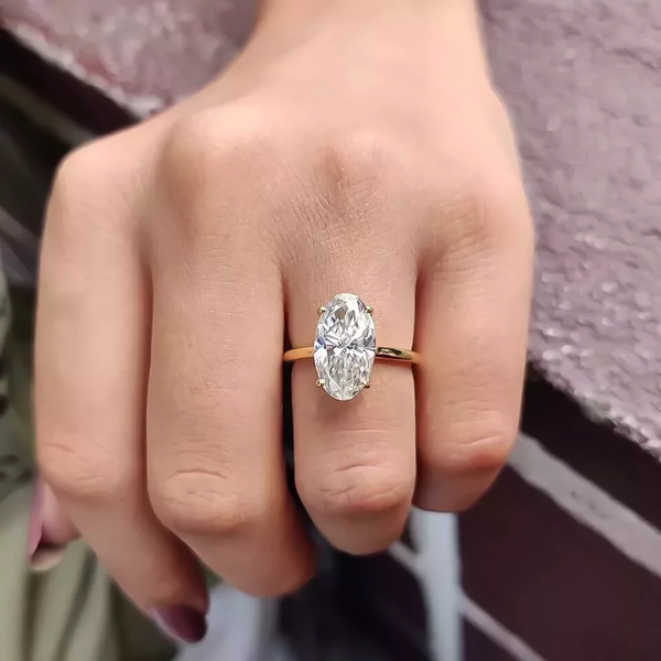 3.90 Ct EGL Certified Oval Cut White Moissanite Ring For Engagement 18K Gold Plated