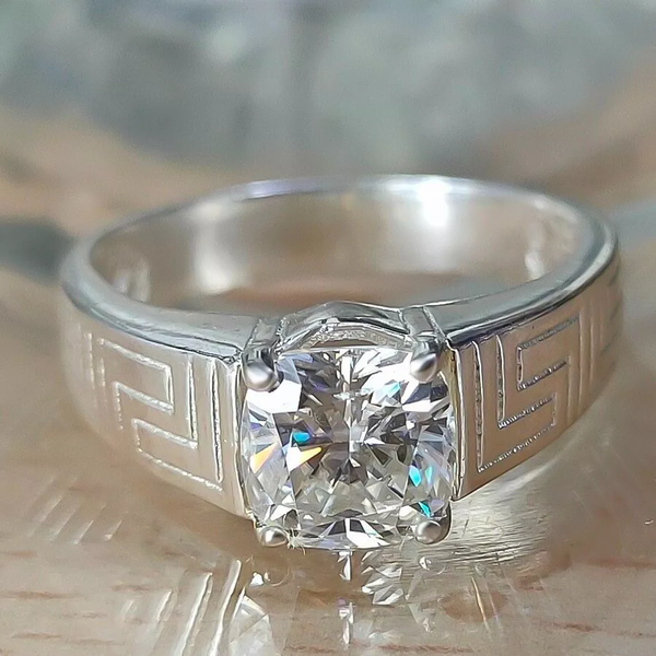 2.30 Ct Certified Cushion Cut White Solitaire Moissanite Ring 18K Gold Plated Verme 18K Gold Plated