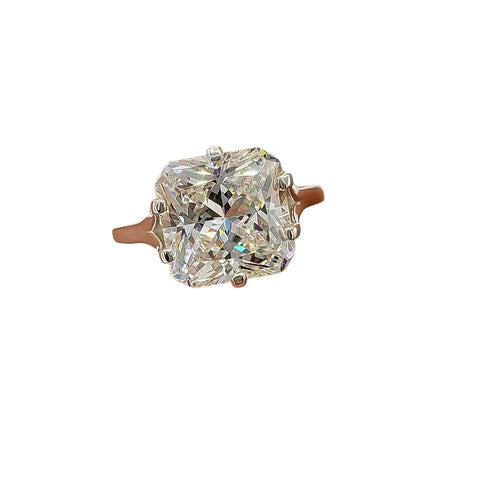 3.25 Ct Certified Radiant Cut White Solitaire Moissanite Ring 18K Gold Plated Verme 18K Gold Plated