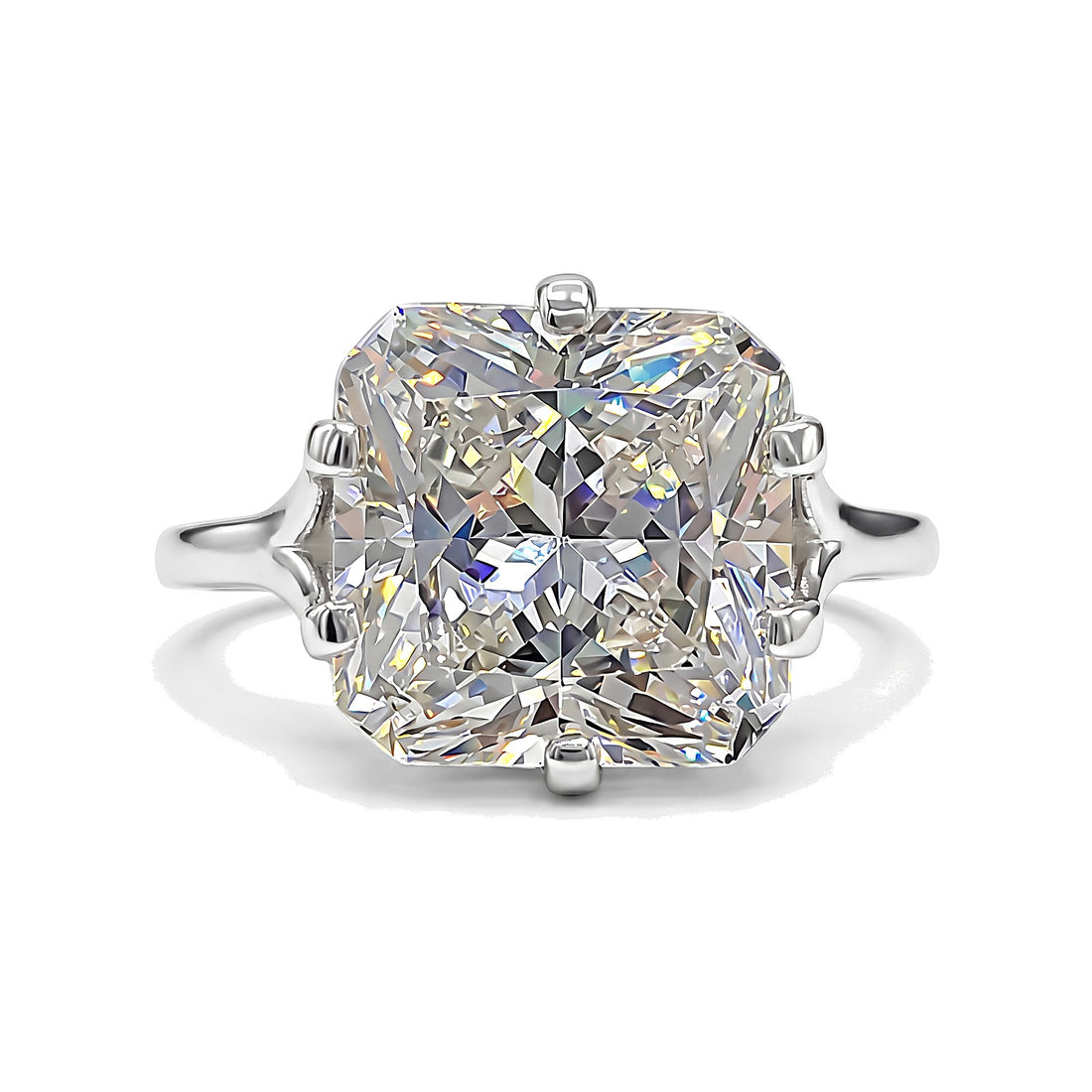 3.25 Ct Certified Radiant Cut White Solitaire Moissanite Ring 18K Gold Plated Vermeil
