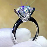 Certified 3.28Ct Round Cut White Moissanite Solitaire Ring In 18K Gold Plated Vermeil
