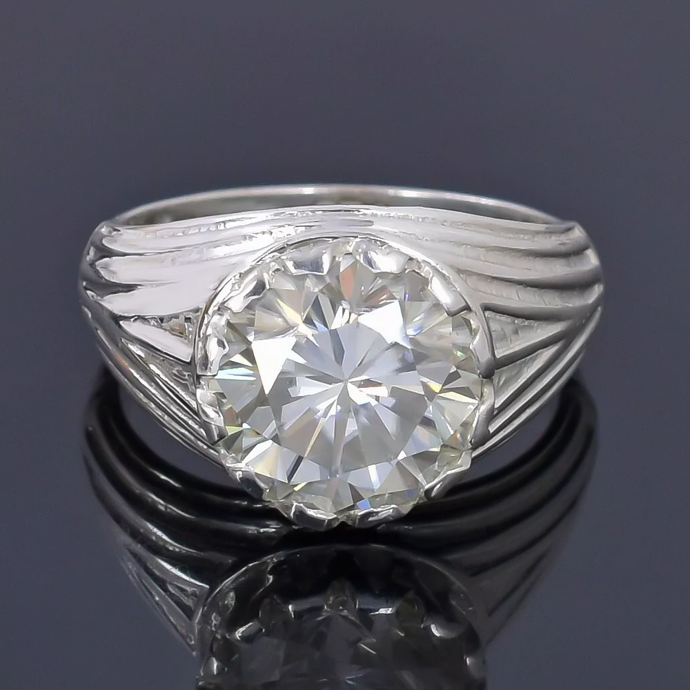 5.30 Ct Certified Round Cut White Moissanite Solitaire Ring Gold Vermeil - GEMHUB