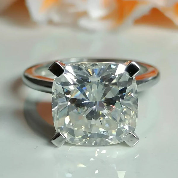 Certified 2.60 Cts Cushion Cut White Moissanite Solitaire Ring 18K Gold Plated Verm 18K Gold Plated