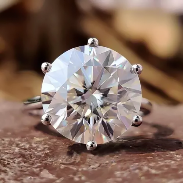Certified 5.50 Ct White Round Cut Solitaire Moissanite Gold Vermeil Ring - GEMHUB