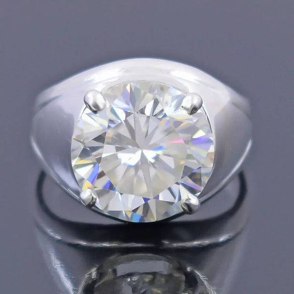 10.10 Ct Certified Round Cut White Moissanite Solitaire Ring In Gold Vermeil - GEMHUB