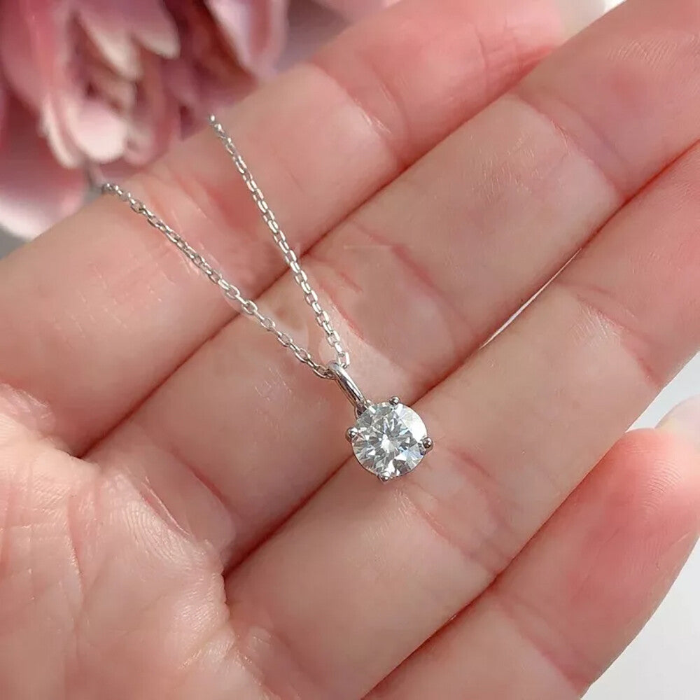 Certified 2.80 Ct Round Cut White Moissanite Solitaire Pendant In 18K Gold Plated V 18K Gold Plated
