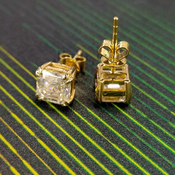 5.20 Ct Certified White Square Cut Moissanite Solitaire Studs Gold Vermeil