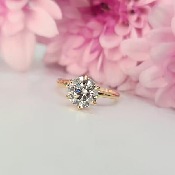 Certified 3.40 Ct White Moissanite Solitaire Statement Ring 18K Gold Plated