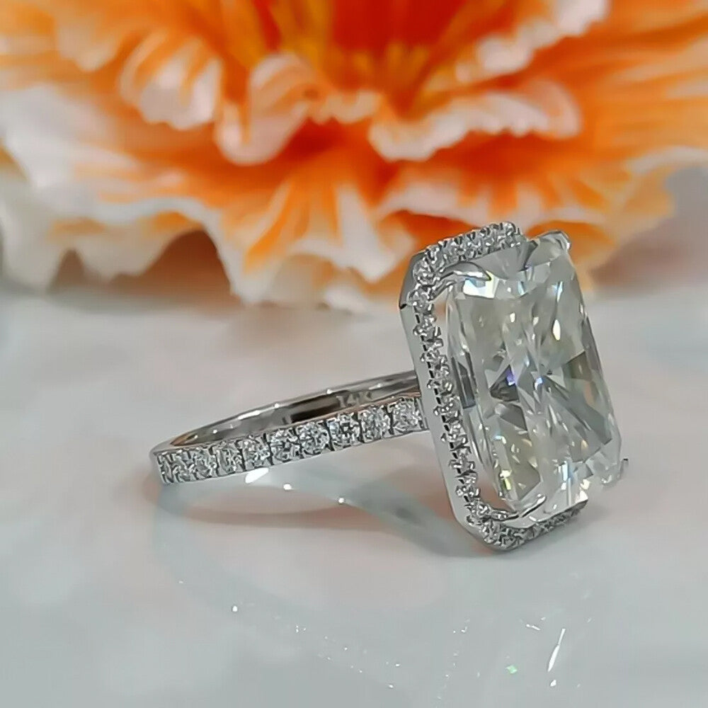 3.95 Ct Certified Radiant Cut Solitaire White Moissanite Ring 18K Gold Plated Verme 18K Gold Plated