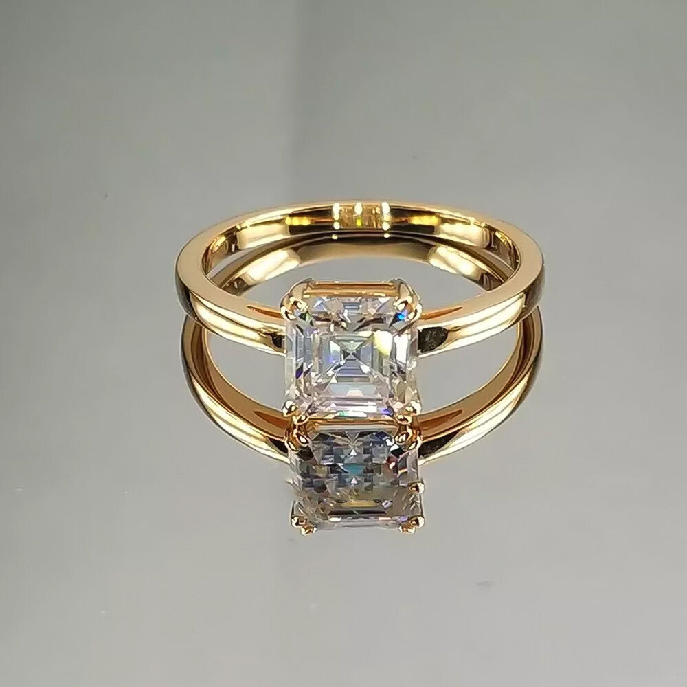 2.40 Ct Certified Asscher Cut White Solitaire Moissanite Ring 18K Gold Plated Vermeil
