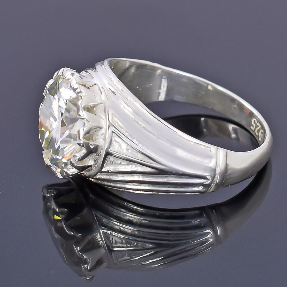 5.30 Ct Certified Round Cut White Moissanite Solitaire Ring Gold Vermeil - View 4 - GEMHUB