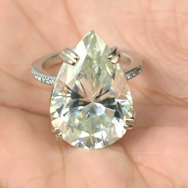 3.25Ct Certified Pear Cut White Moissanite Solitaire Ring 18K Gold Plated