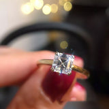 2.40 Ct Certified Asscher Cut White Solitaire Moissanite Ring 18K Gold Plated Vermeil
