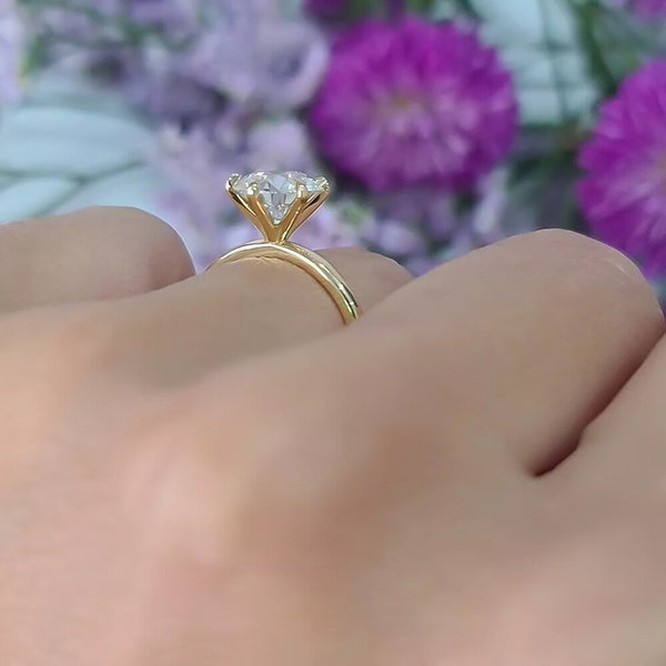 Certified 3.40 Ct White Moissanite Solitaire Statement Ring 18K Gold Plated