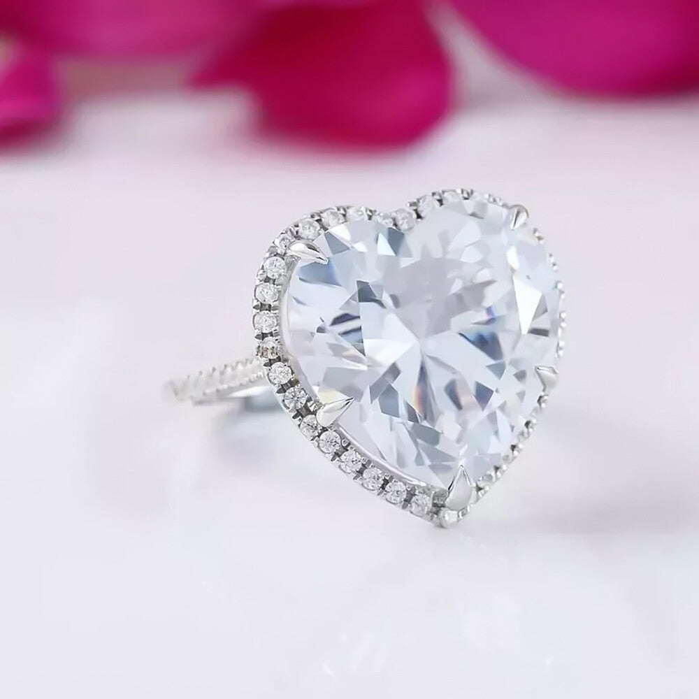 6.7 Ct White Moissanite Heart Solitaire Ring - 925 Sterling Silver Gold Vermeil