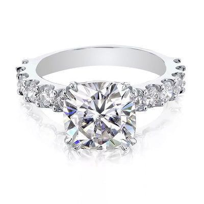 Certified 3.50 ct DEW Cushion Cut White Soliatire Moissanite Solitaire Ring 18K Gold Pla 18K Gold Plated