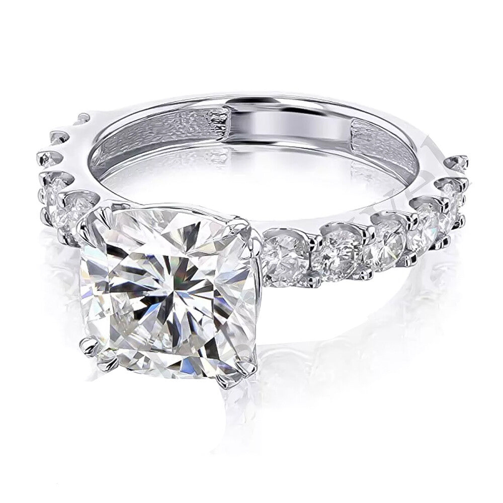 Certified 3.50Ct Cushion Cut White Soliatire Moissanite Solitaire Ring 18K Gold Pla 18K Gold Plated