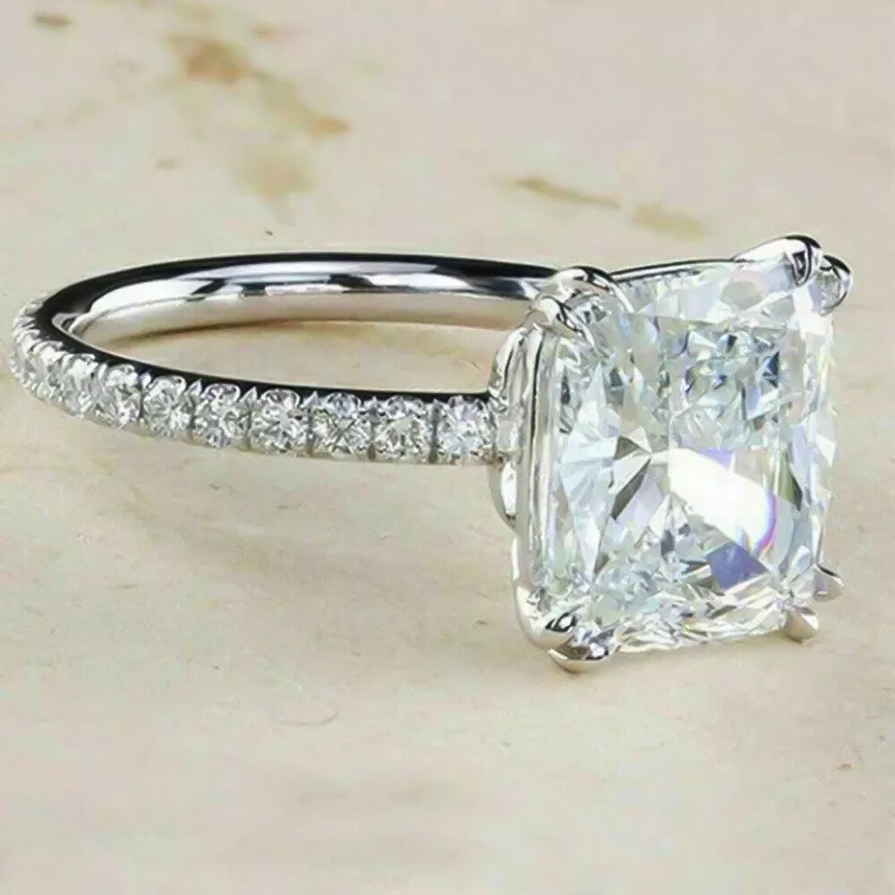 4Ct Certified Cushion Cut White Soliatire Moissanite Ring 18K Gold Plated