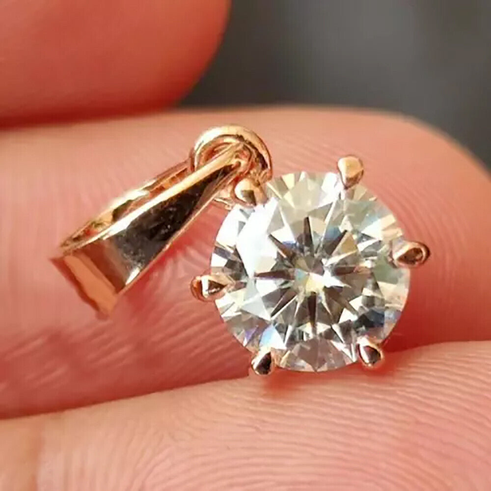 4 Ct Certified Round White Moissanite Solitaire Pendant Gold Vermeil Pendant - View 3 - GEMHUB