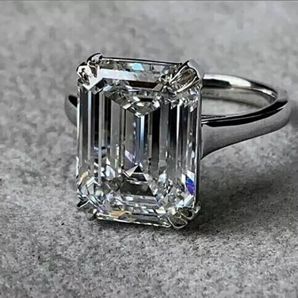 4.8 Ct White Moissanite Emerald Solitaire Ring - 925 Sterling Silver Gold Vermeil