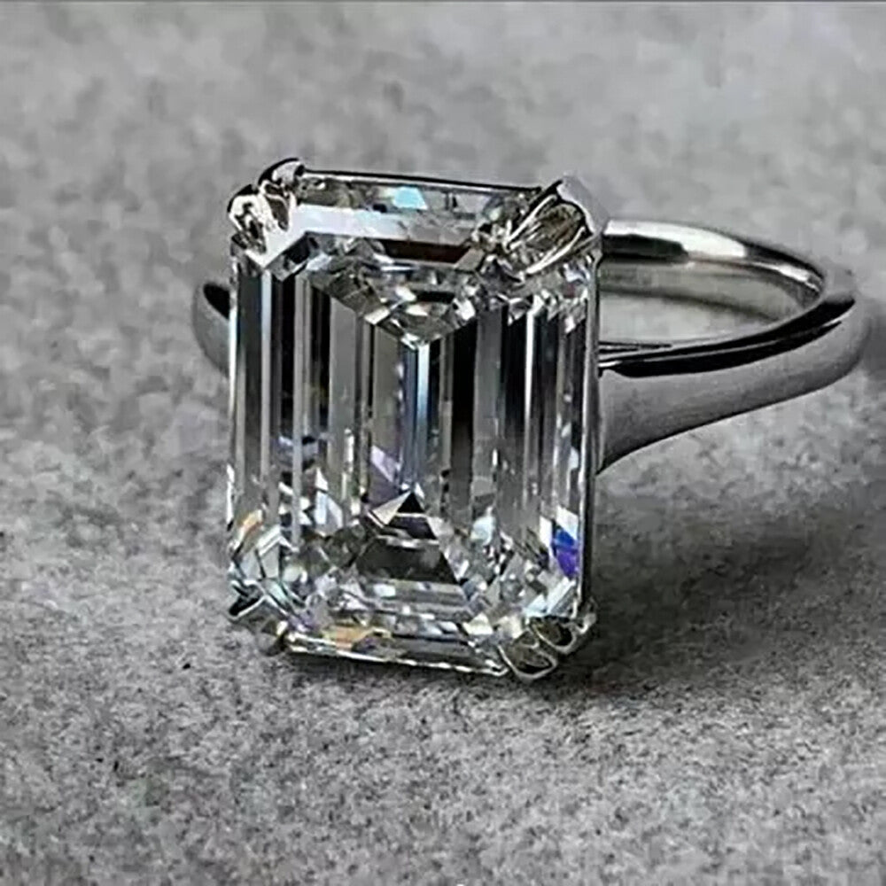 16.5ct DEW White Moissanite Emerald Solitaire Ring
