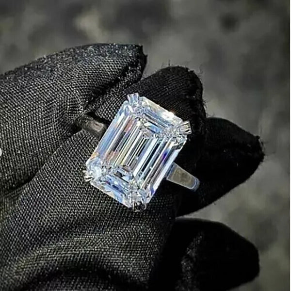 22.6ct DEW White Moissanite Emerald Solitaire Ring
