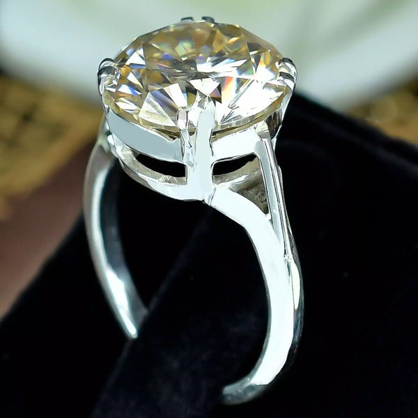3.50 Ct Certified Round Cut White Moissanite Solitaire Ring In 18K Gold Plated Verm 18K Gold Plated