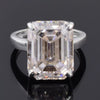 27.50 Ct Certified Emerald Cut White Moissanite Solitaire Ring in Gold Vermeil - GEMHUB