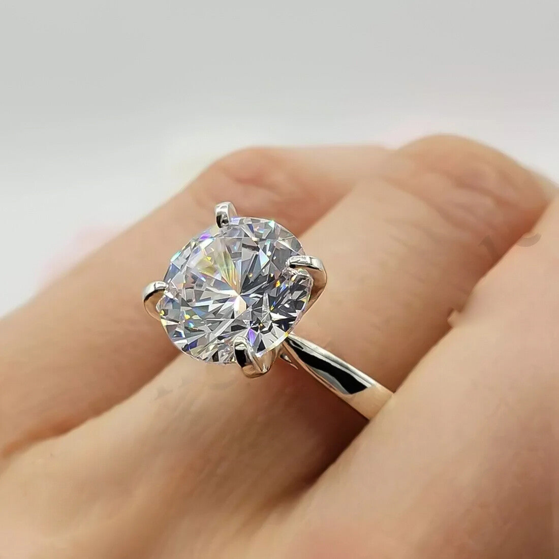 2.90 Ct Certified Round Cut Off White Moissanite Ring In 18K Gold Plated