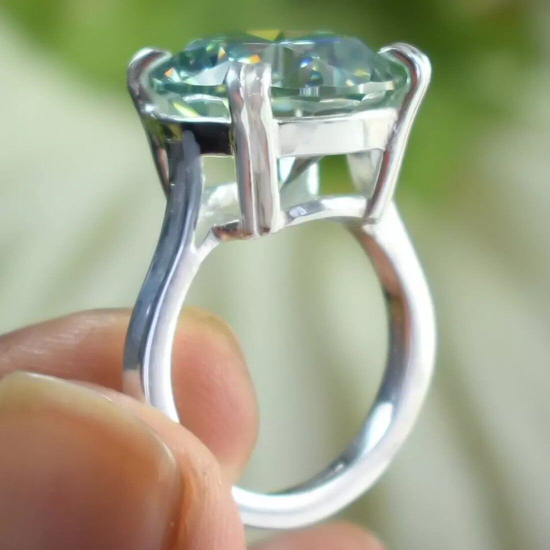 9.80 Ct Certified Round Cut Blue Moissanite Solitaire Ring In 18K Gold Plated Verme 18K Gold Plated