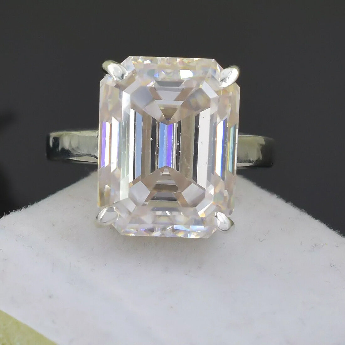 27.50 Ct Certified Emerald Cut White Moissanite Solitaire Ring in Gold Vermeil - View 3 - GEMHUB
