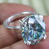 9.80 Ct Certified Round Cut Blue Moissanite Solitaire Ring In 18K Gold Plated Vermeil