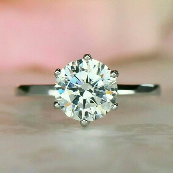Certified 2.20 Ct. Emerald Cut White Round Moissanite Solitaire Ring in 18K Gold Plated