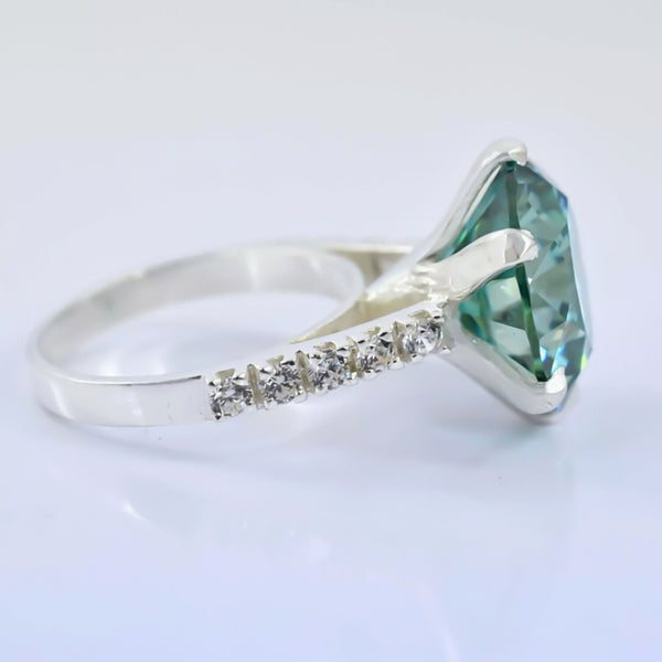 3.80ct Natural VS1 Blue Moissanite Ring Certified Birthday Gift 18K Gold Plated Ver 18K Gold Plated