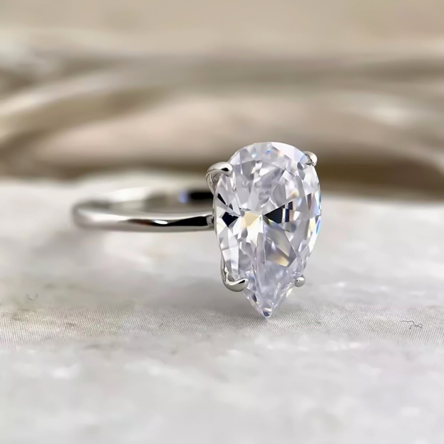 RARE 3.45ct Natural VS1 Pear Moissanite Ring For Women Certified 18K Gold Plated Ve 18K Gold Plated