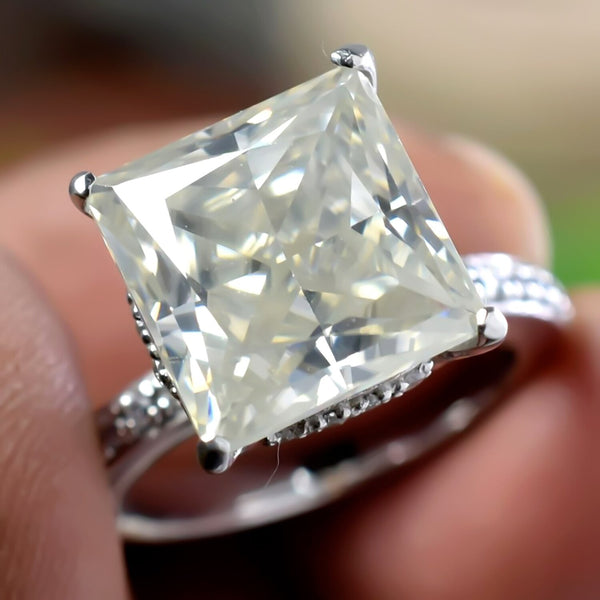 Certified 4.80ct Natural VS1 Princess Moissanite Ring For Wedding 18K Gold Plated V 18K Gold Plated