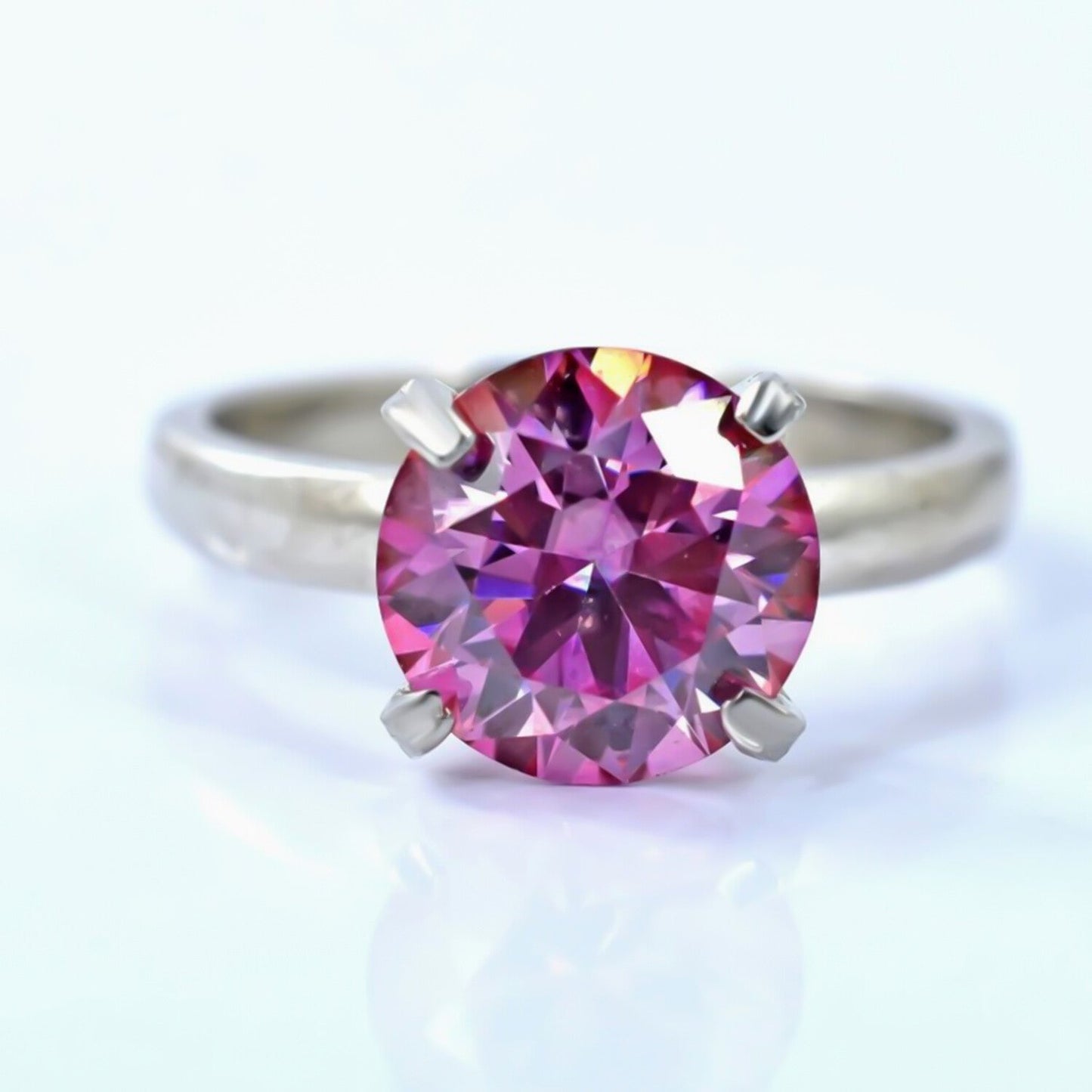 Certified 2.1ct Natural VVS1 Round Pink Moissanite Ring for Women in 18K Gold Plate 18K Gold Plated