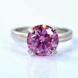 Certified 2.1ct Natural VVS1 Round Pink Moissanite Ring for Women in 18K Gold Plated