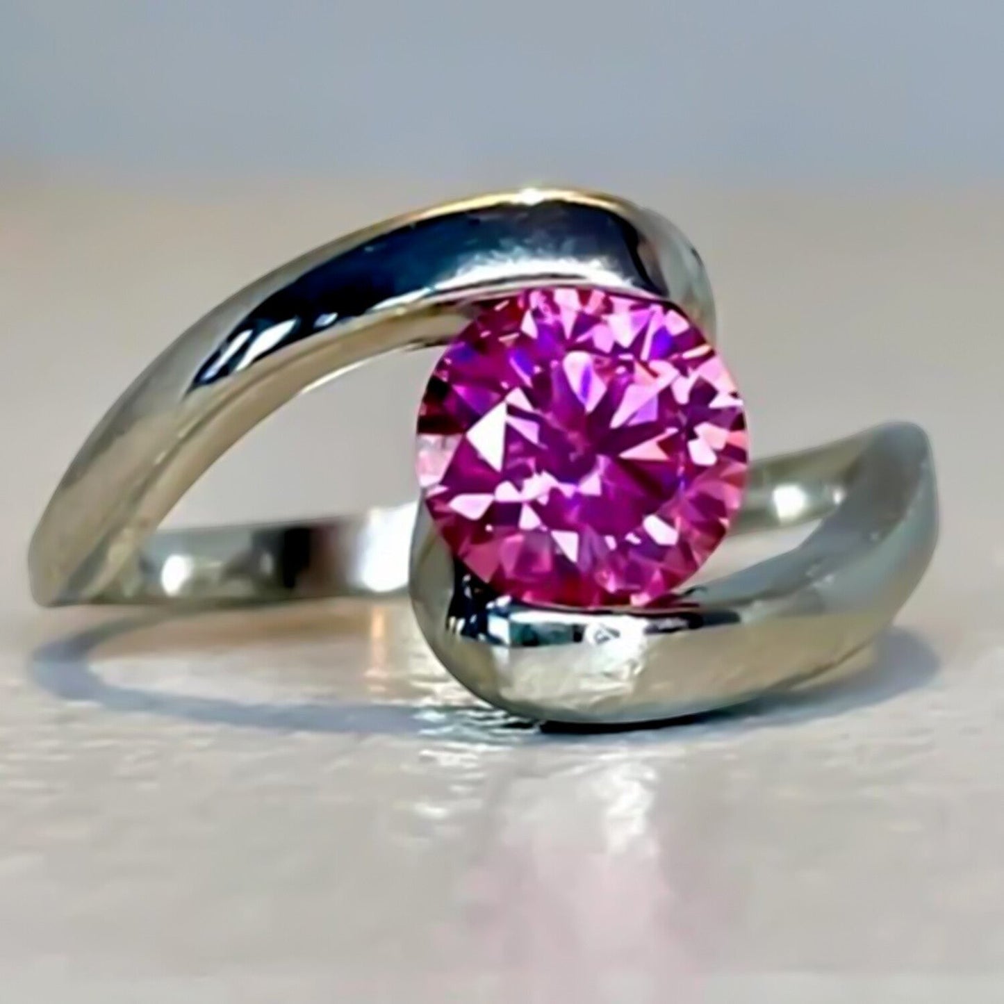 Certified 1.3ct Natural VVS1 Pink Moissanite Ring Jewellery for Women 18K Gold Plated