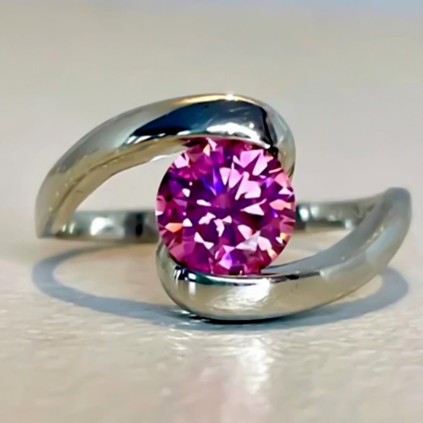 Certified 1.3ct Natural VVS1 Pink Moissanite Ring Jewellery for Women 18K Gold Plated