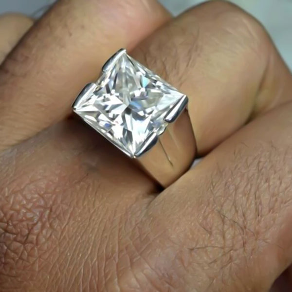 Certified Natural 5.40ct VS1 Princess White Moissanite Ring in 18K Gold Plated Verm 18K Gold Plated