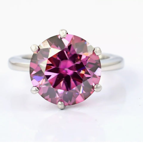 Certified 4ct Natural VVS1 Pink Moissanite Solitaire Ring in 18K Gold Plated Vermei 18K Gold Plated