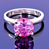 Certified 2.1ct Natural VVS1 Round Pink Moissanite Ring for Women in 18K Gold Plated
