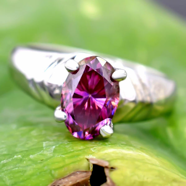 Certified 1.55ct Natural VVS1 Oval Pink Moissanite Solitaire Ring in 18K Gold Plate 18K Gold Plated