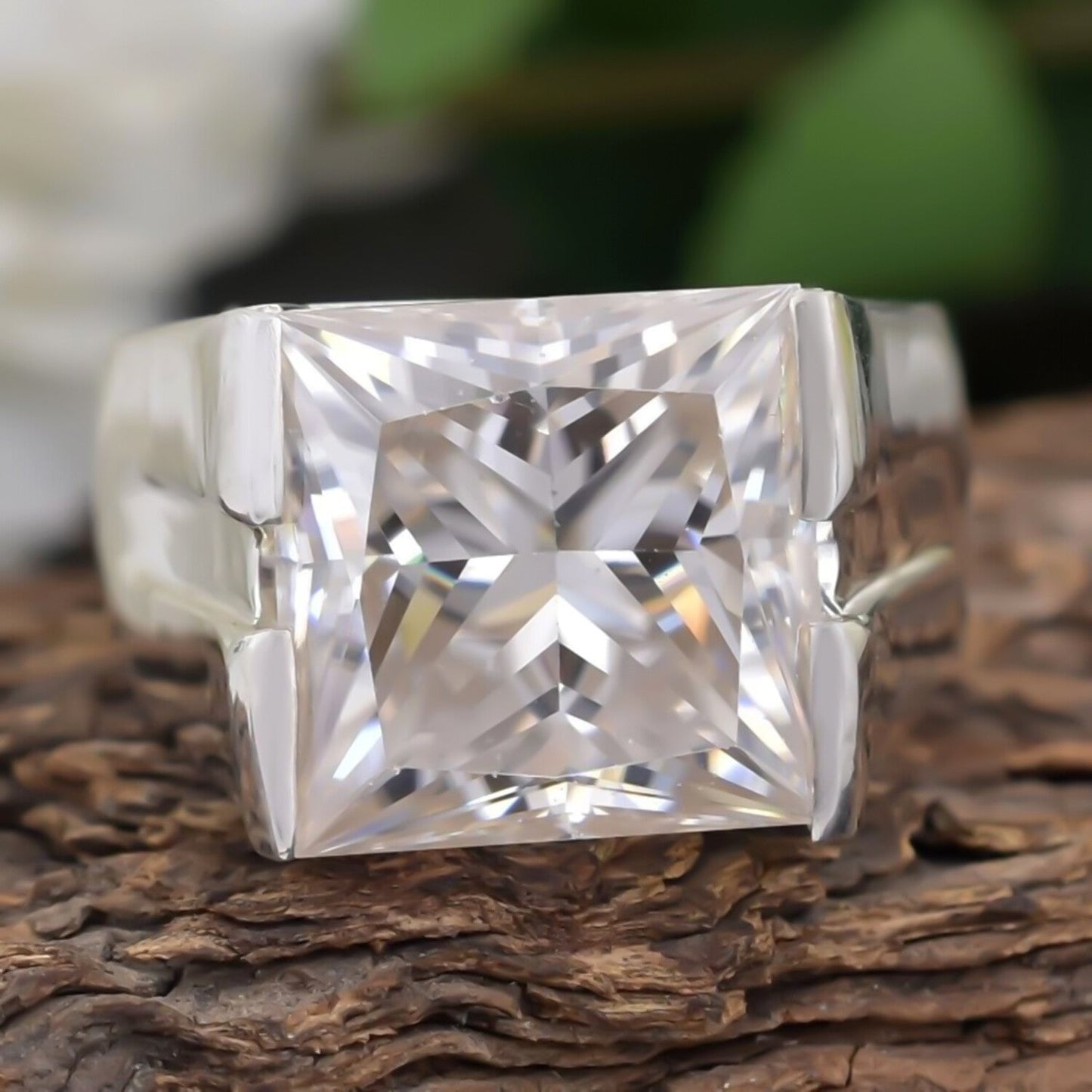 Certified Natural 5.40ct VS1 Princess White Moissanite Ring in 18K Gold Plated Verm 18K Gold Plated