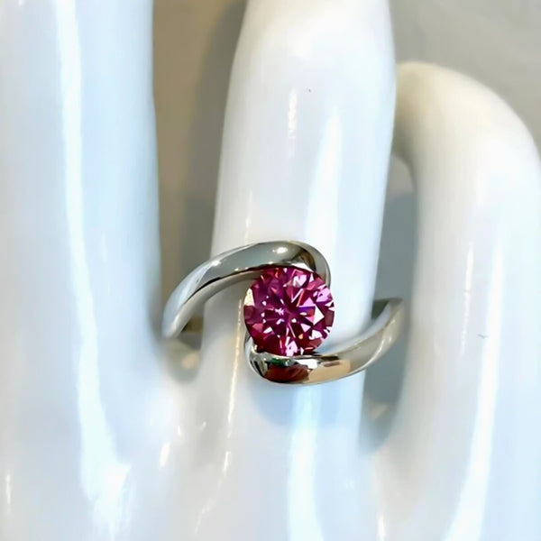 Certified 1.3ct Natural VVS1 Pink Moissanite Ring Jewellery for Women 18K Gold Plated