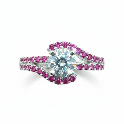 1ct Off Blue & Pink Moissanite Ring Natural VVS1 For Women Gift 18K Gold Plated Ver 18K Gold Plated